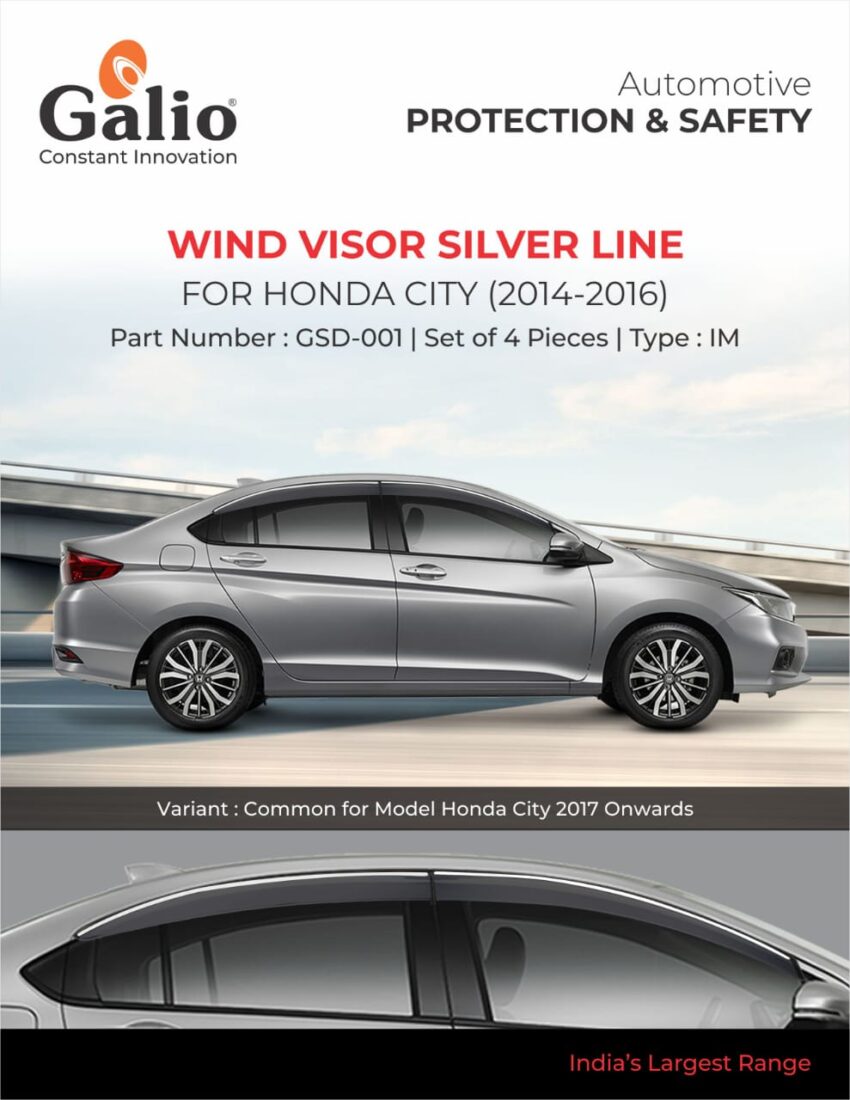 HONDA CITY (2014 TO 2016) WIND VISOR - SILVER LINE - IM - ID TECH SET OF 4 PCS