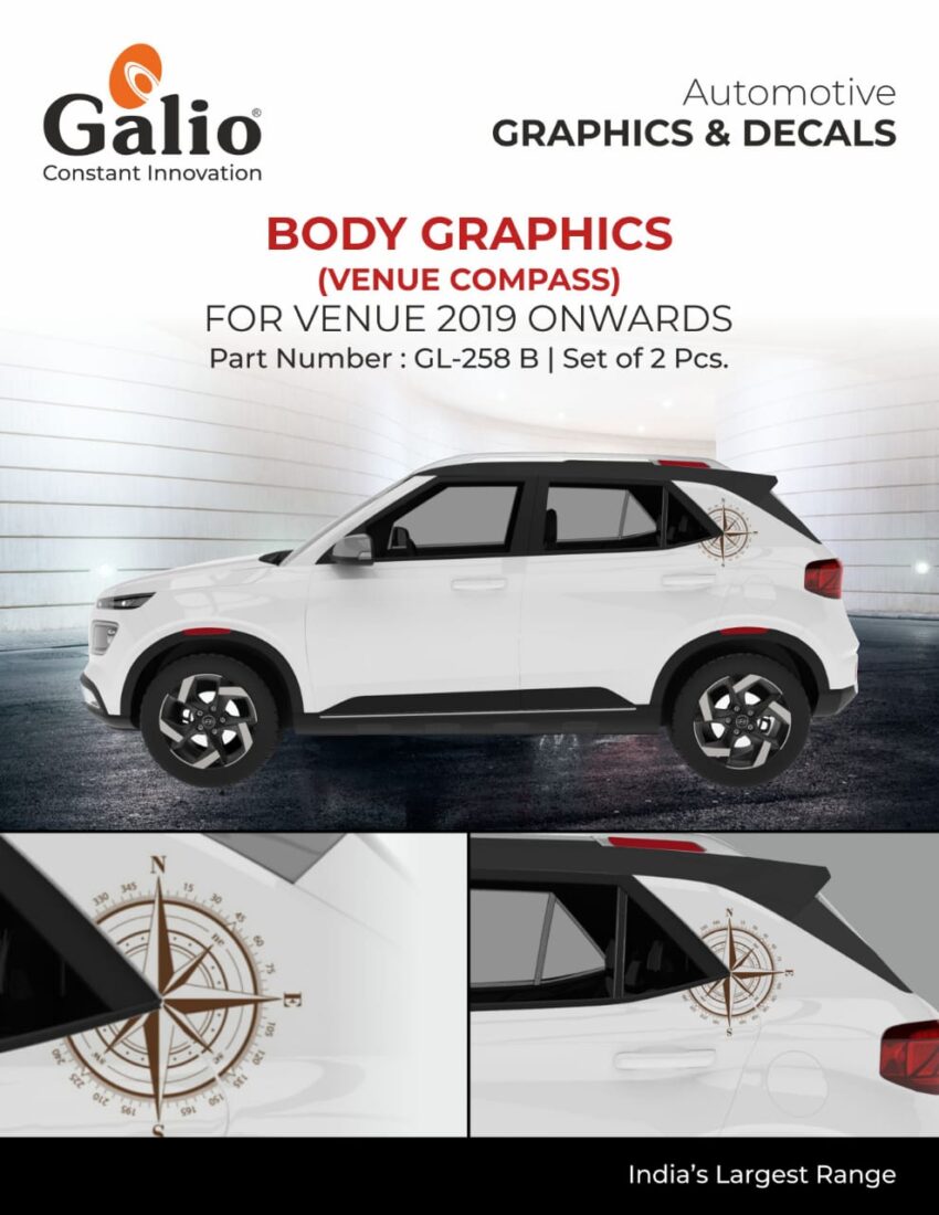 HYUNDAI VENUE (2019 ONWARDS) BODY GRAPHICS – COMPASS BROWN DESIGN – SET OF 2 PCS