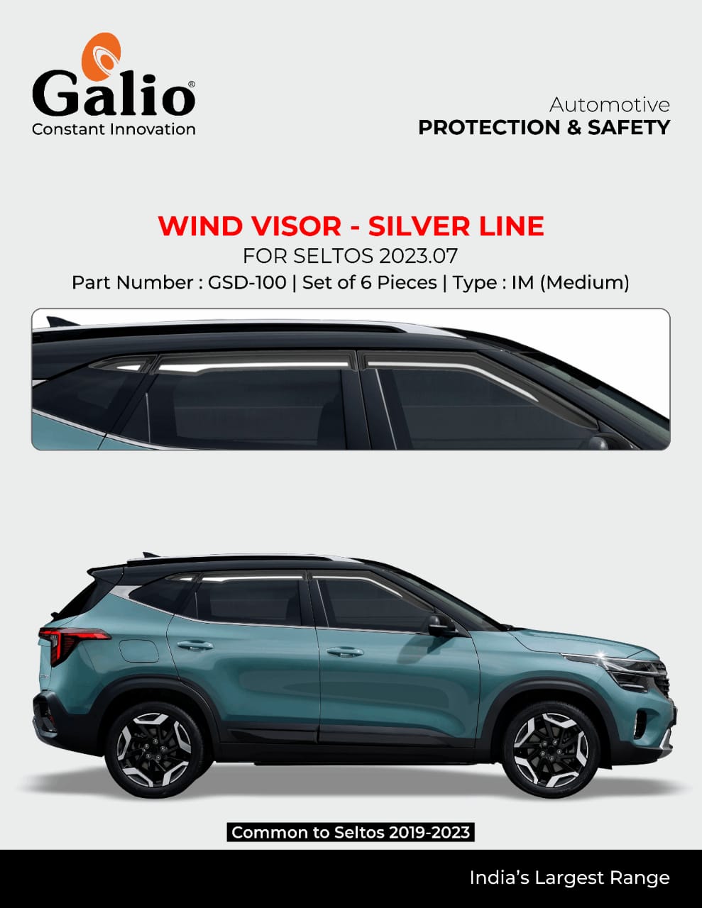 KIA SELTOS (2023.07 ONWARDS) WIND VISOR - SILVER LINE IM SET OF 6 PCS