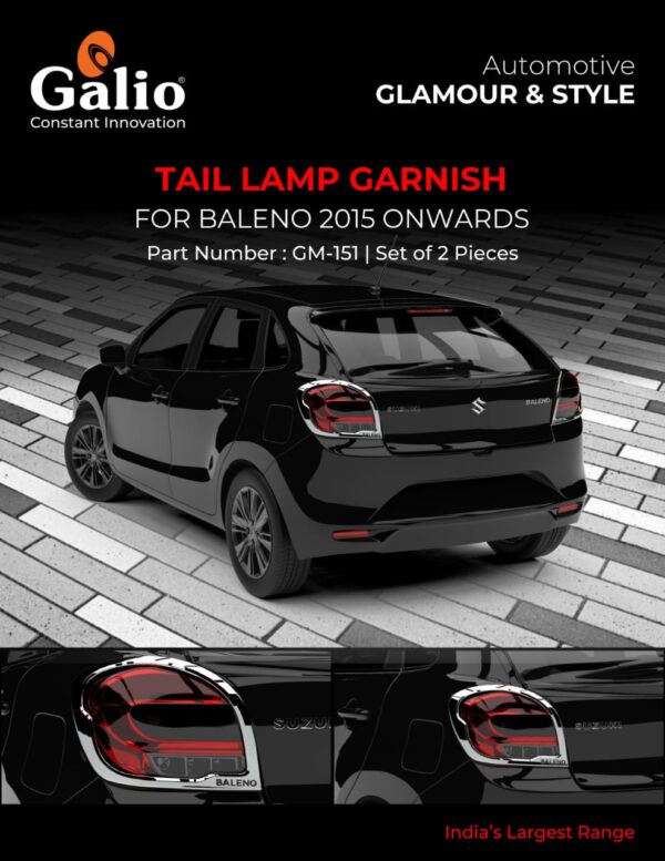 MARUTI SUZUKI BALENO (2015 ONWARDS) TAIL LAMP GARNISH - CHROME SET OF 2 PCS