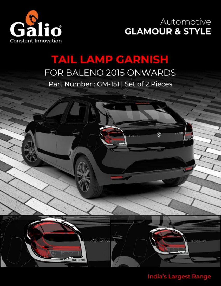 MARUTI SUZUKI BALENO (2015 ONWARDS) TAIL LAMP GARNISH - CHROME SET OF 2 PCS