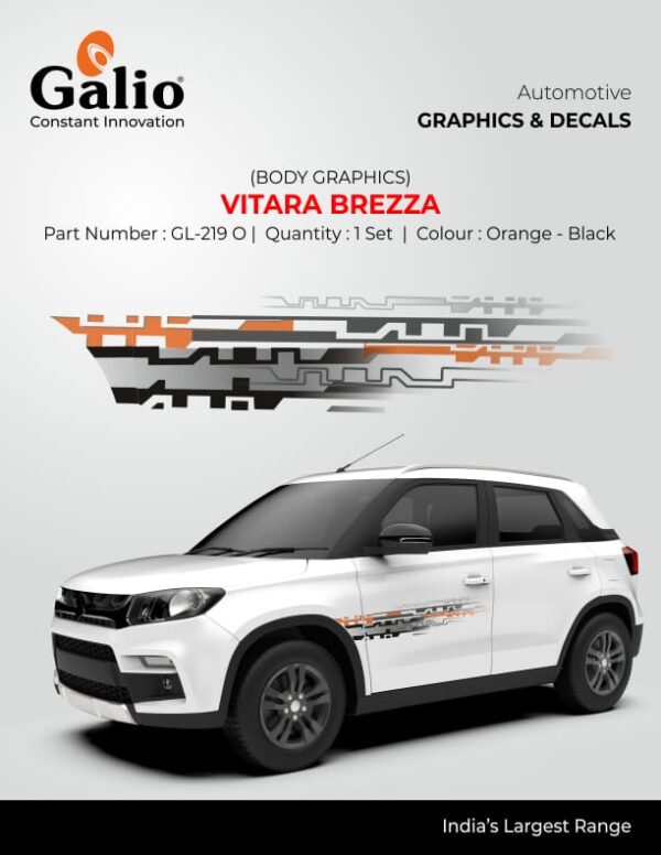 MARUTI SUZUKI BREZZA 2016 TO 2019 VITARA BREZZA ORANGE BODY GRAPHICS SET OF 1