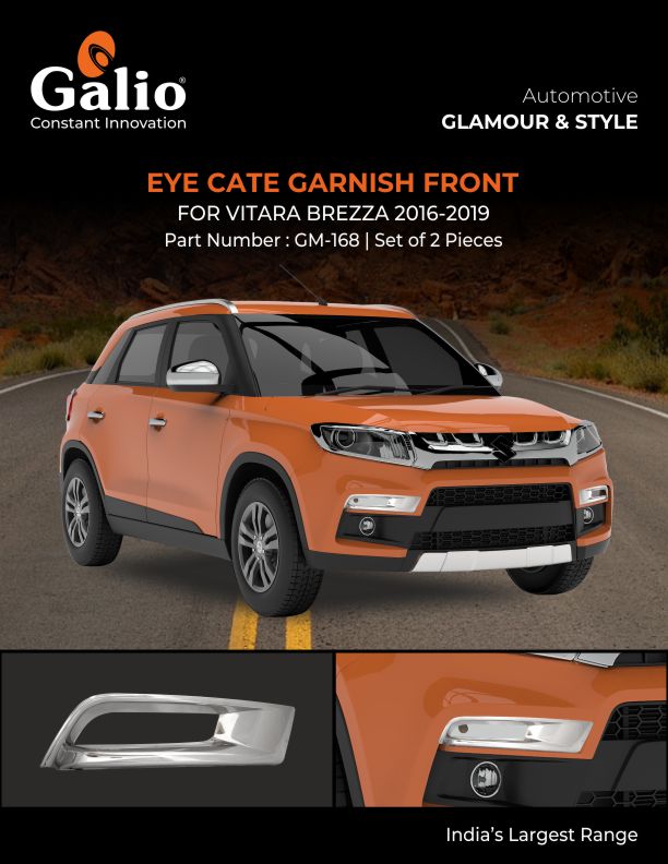 MARUTI SUZUKI BREZZA 2016 TO 2019 EYE CATE FRONT CHROME GARNISH SET OF 2 PCS