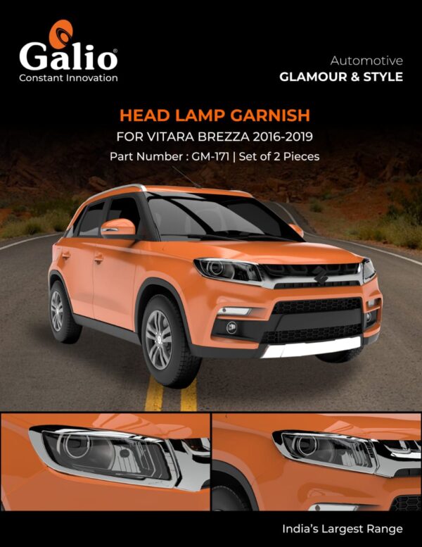 MARUTI SUZUKI BREZZA 2016 TO 2019 HEAD LAMP CHROME GARNISH SET OF 2 PCS