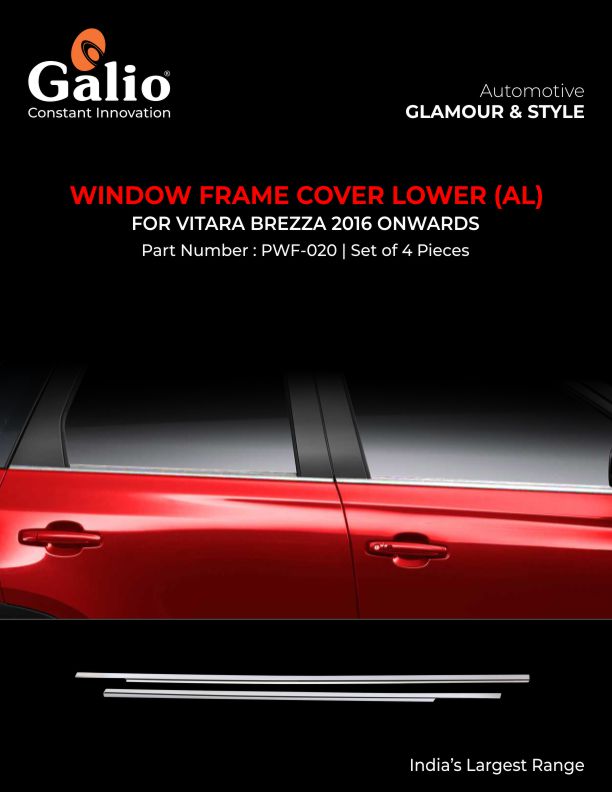 MARUTI SUZUKI BREZZA 2016 TO 2019 WINDOW FRAME COVER LOWER ALUMINIUM SET OF 4 PCS