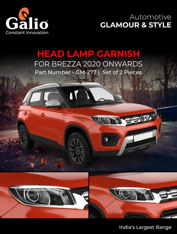 MARUTI SUZUKI BREZZA 2020 ONWARDS HEAD LAMP GARNISH CHROME SET OF 2 PCS