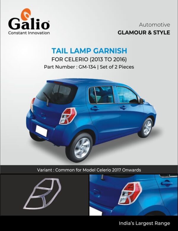 MARUTI SUZUKI CELERIO (2013 TO 2016) TAIL LAMP GARNISH – CHROME FINISH – SET OF 2 PCS