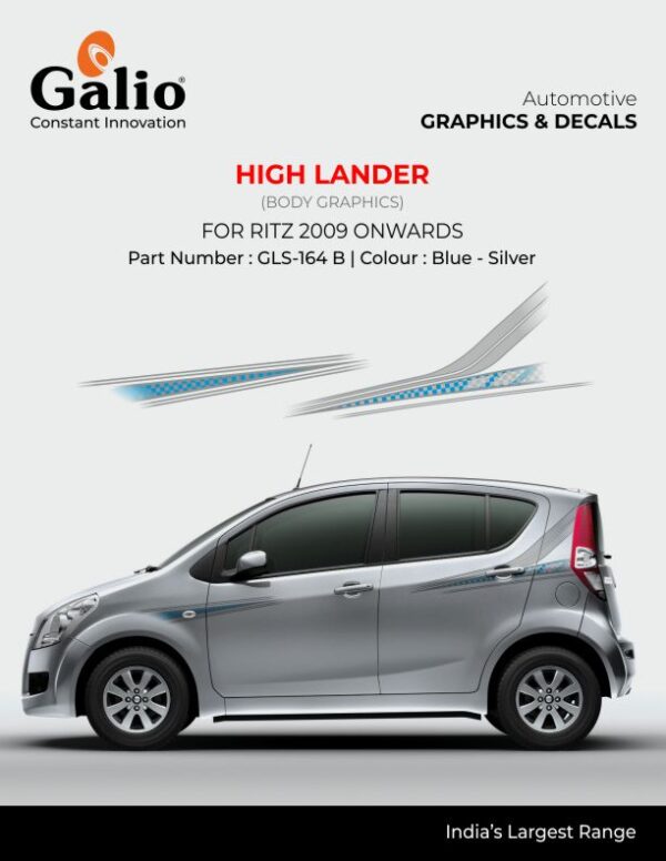 MARUTI SUZUKI RITZ 2009 ONWARDS BODY GRAPHICS – HIGH LANDER DESIGN DECAL STICKER (1 PIECE)