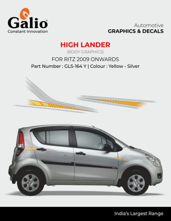 MARUTI SUZUKI RITZ 2009 ONWARDS BODY GRAPHICS – HIGH LANDER DESIGN VINYL DECAL STICKER (1 PIECE)