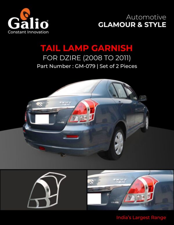 MARUTI SUZUKI DZIRE 2008 TO 2011 TAIL LAMP GARNISH – CHROME SET OF 2 PCS