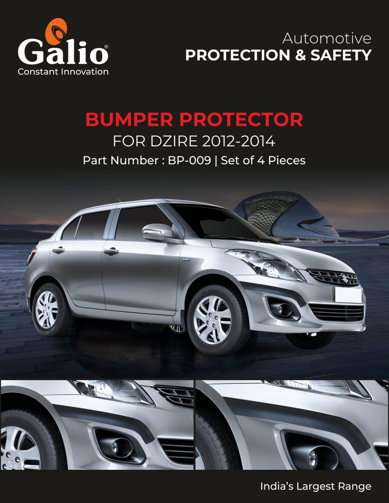 MARUTI SUZUKI DZIRE 2012 TO 2014 BUMPER PROTECTOR – SET OF 4 PCS