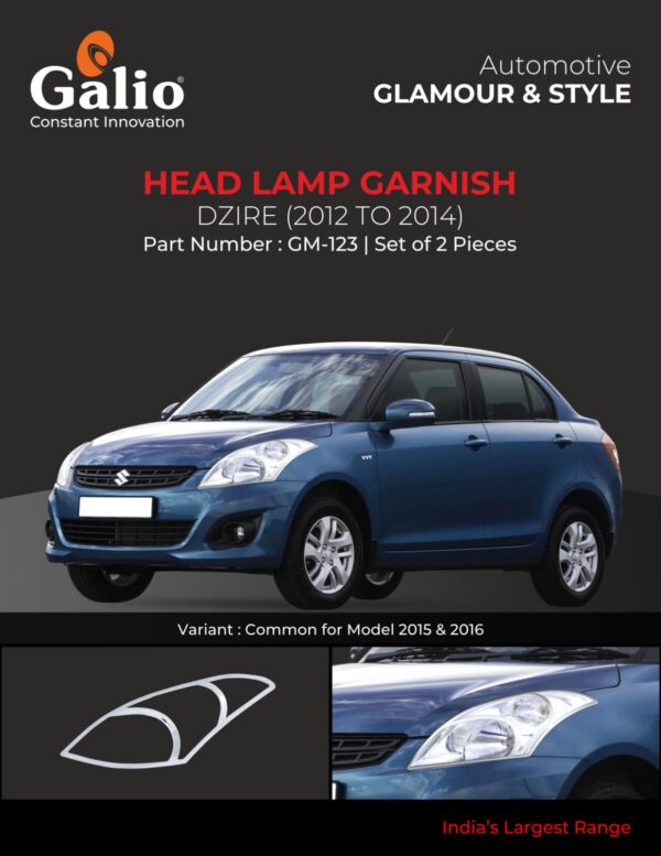 MARUTI SUZUKI DZIRE 2012 TO 2014 HEAD LAMP GARNISH – CHROME FINISH – SET OF 2 PCS