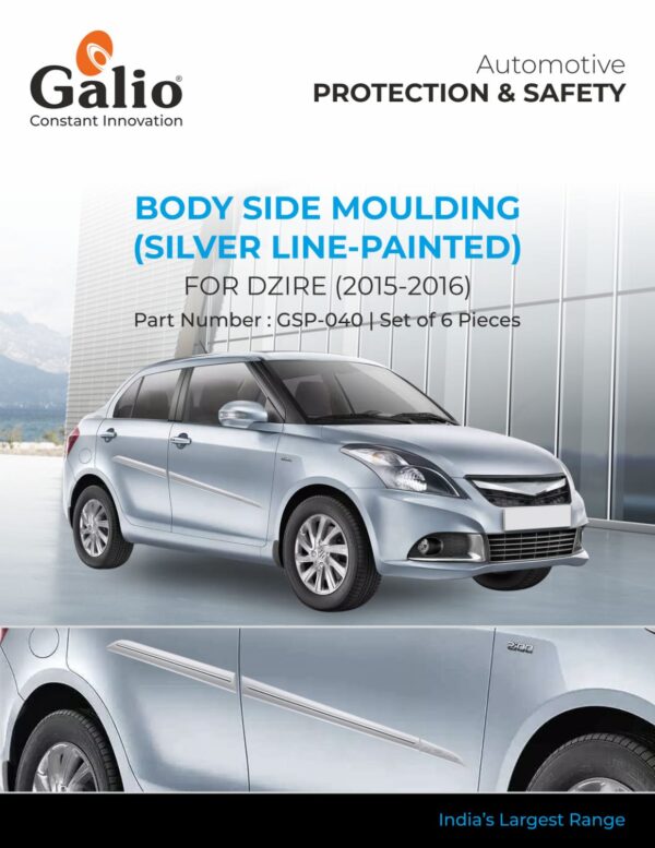 MARUTI SUZUKI DZIRE 2015 TO 2016 BODY SIDE MOULDING - SILVER LINE PAINTED – SET OF 6 PCS