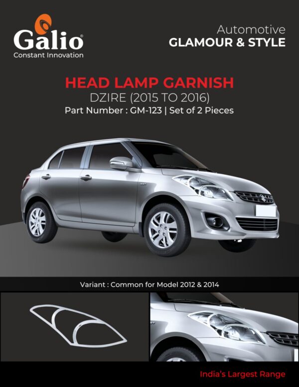 MARUTI SUZUKI DZIRE 2015 TO 2016 HEAD LAMP GARNISH – CHROME – SET OF 2 PCS