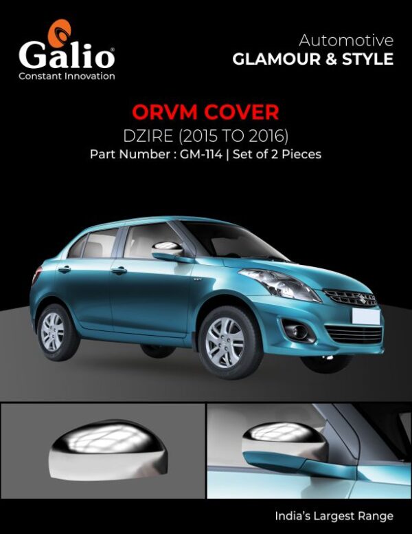MARUTI SUZUKI DZIRE 2015 TO 2016 ORVM COVER – CHROME FINISH – SET OF 2 PCS