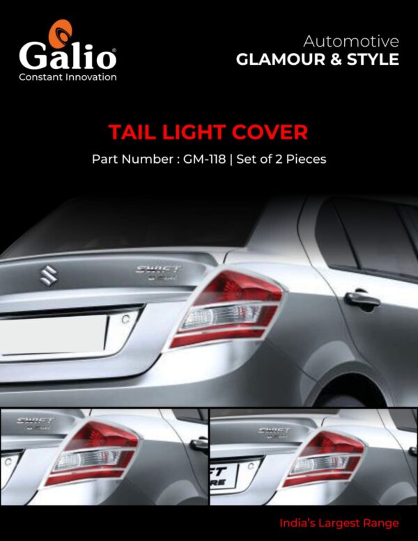 MARUTI SUZUKI DZIRE 2015 TO 2016 TAIL LAMP GARNISH – CHROME FINISH – SET OF 2 PCS
