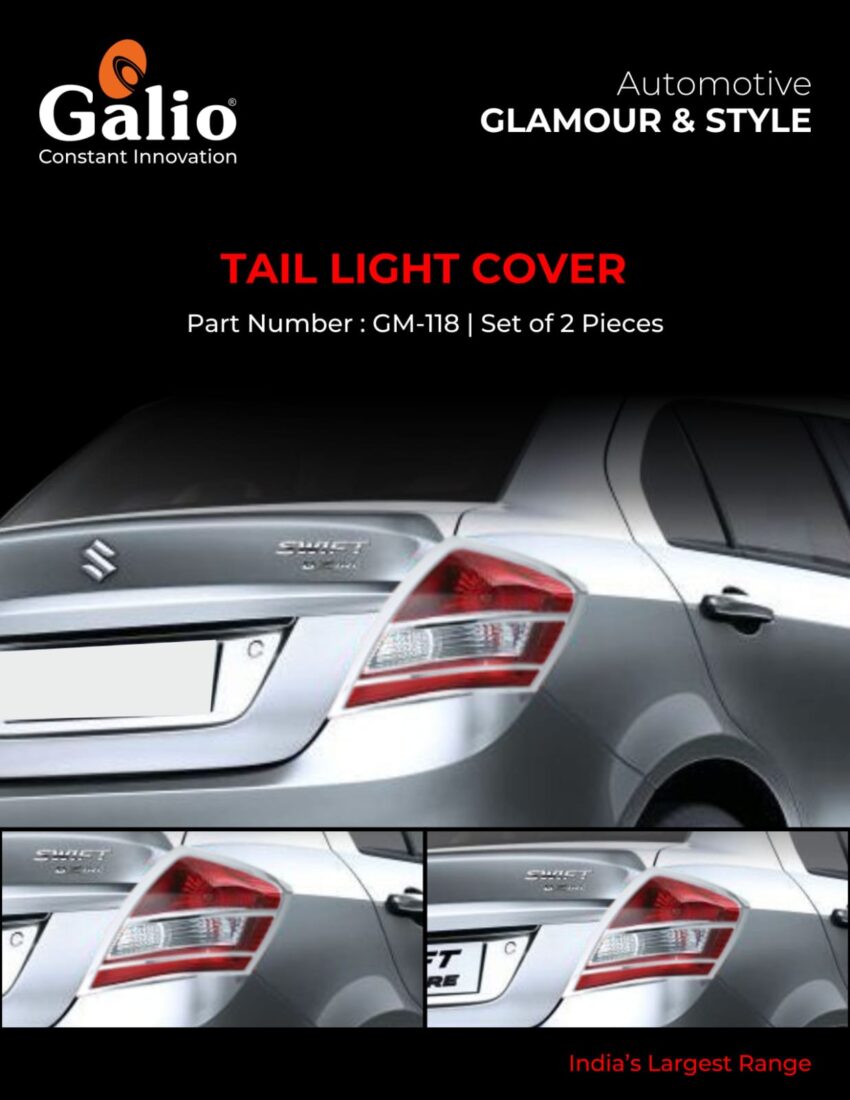 MARUTI SUZUKI DZIRE 2015 TO 2016 TAIL LAMP GARNISH – CHROME FINISH – SET OF 2 PCS