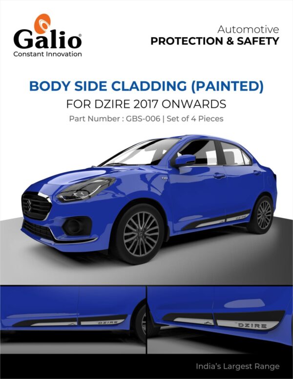 MARUTI SUZUKI DZIRE 2017+ BODY SIDE CLADDING PAINTED - SET OF 4 PCS