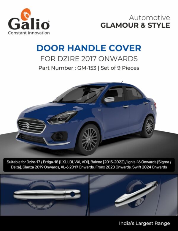 MARUTI SUZUKI DZIRE 2017 ONWARDS DOOR HANDLE COVER – CHROME SET OF 9 PCS