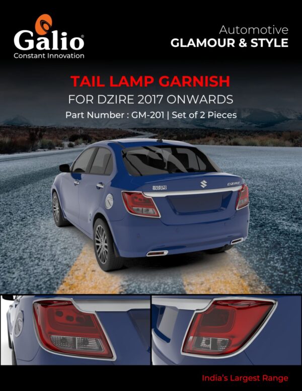 MARUTI SUZUKI DZIRE 2017 ONWARDS CHROME TAIL LAMP GARNISH – SET OF 2 PCS