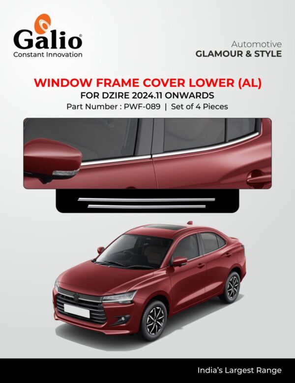 WINDOW FRAME COVER LOWER (ALUMINIUM) FOR MARUTI SUZUKI DZIRE (2024.11 ONWARDS) - SET OF 4 PCS.