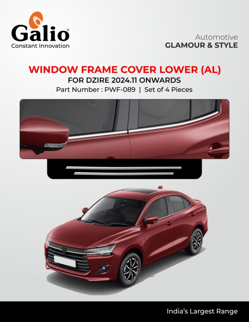 WINDOW FRAME COVER LOWER (ALUMINIUM) FOR MARUTI SUZUKI DZIRE (2024.11 ONWARDS) - SET OF 4 PCS.
