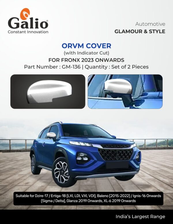 MARUTI SUZUKI FRONX CHROME ORVM COVER WITH INDICATOR CUT | SET OF 2 PCS | SIDE MIRROR GARNISH | 2023 ONWARDS