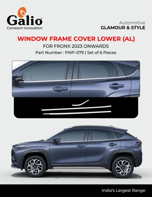 MARUTI SUZUKI FRONX WINDOW FRAME COVER LOWER (ALUMINIUM) | SET OF 6 PCS | PREMIUM SIDE TRIM | 2023 ONWARDS