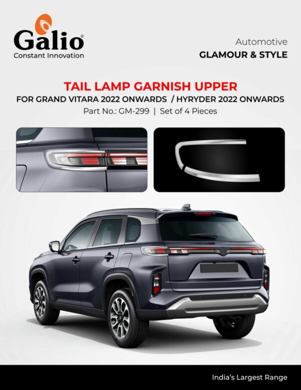 MARUTI SUZUKI GRAND VITARA TAIL LAMP GARNISH - UPPER | CHROME FINISH | SET OF 4 PCS | COMMON TO HYRYDER 2022 ONWARDS