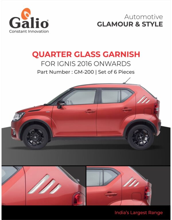 CHROME QUARTER GLASS GARNISH FOR MARUTI SUZUKI IGNIS (2016 ONWARDS) – SET OF 2 PCS