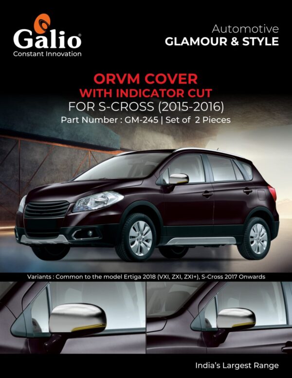 MARUTI SUZUKI S-CROSS 2015 TO 2016 ORVM COVER WITH INDICATOR CUT SET OF 2 PCS