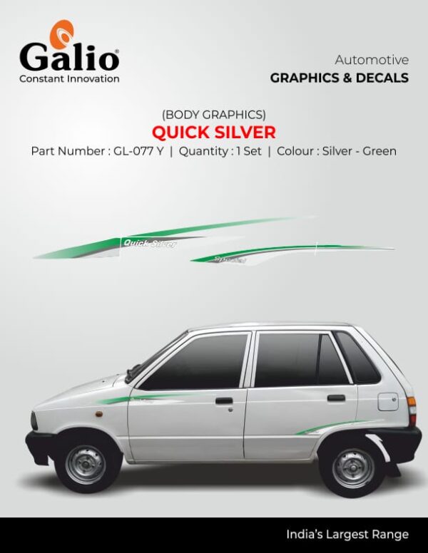MARUTI 800 TYPE-1 BODY GRAPHIC QUICK SILVER DESIGN STYLING DECAL – 1 SET