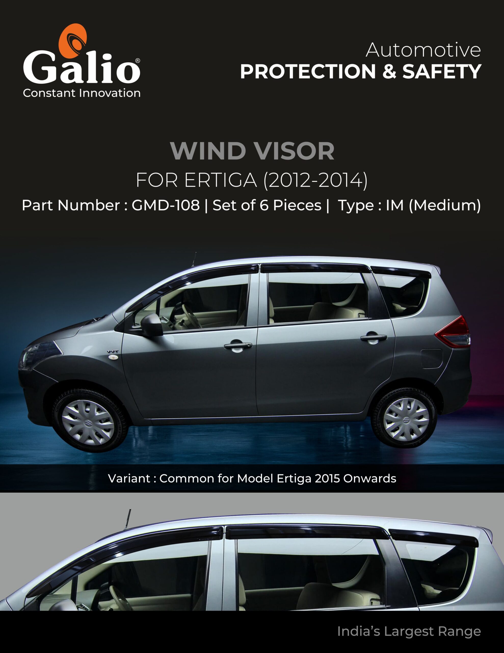 MARUTI SUZUKI ERTIGA 2012 TO 2014 WIND VISOR - IM (MEDIUM) - SET OF 6 PCS