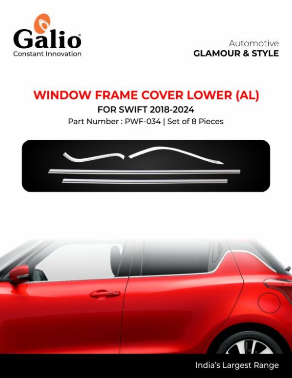 MARUTI SUZUKI SWIFT 2018 ONWARDS WINDOW FRAME COVER LOWER (ALUMINIUM) – SET OF 8 PCS
