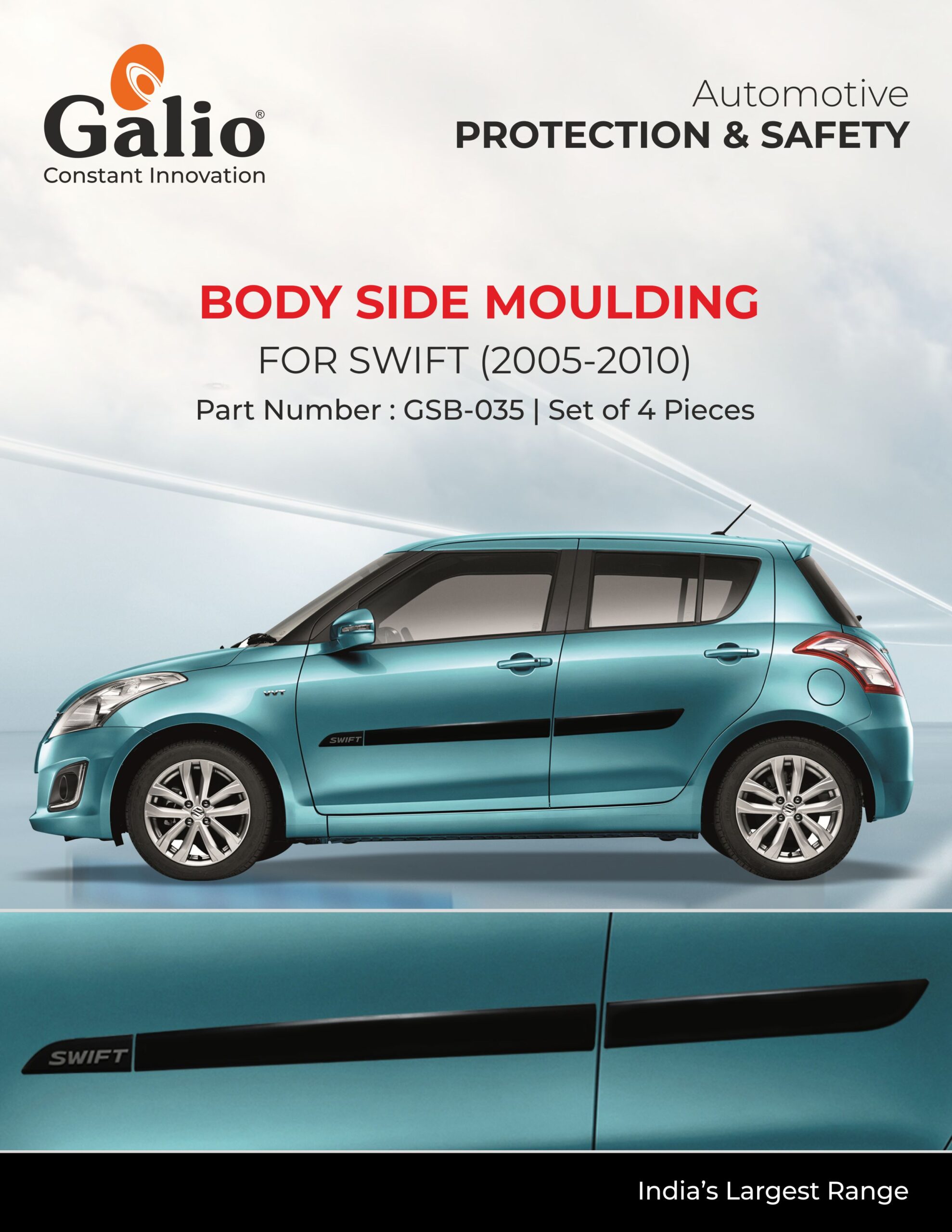 MARUTI SUZUKI SWIFT 2005 TO 2010 BODY SIDE MOULDING – SET OF 6 PCS