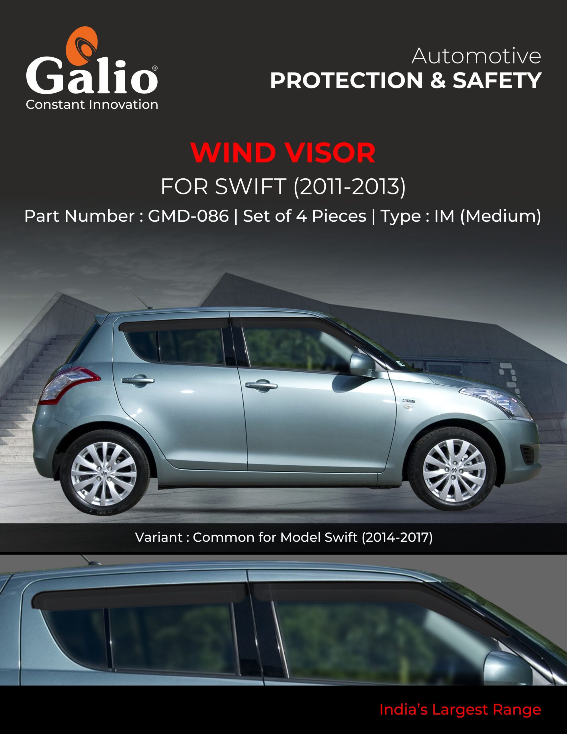 MARUTI SUZUKI SWIFT 2011 TO 2013 WIND VISOR β IM (MEDIUM) β SET OF 4 PCS