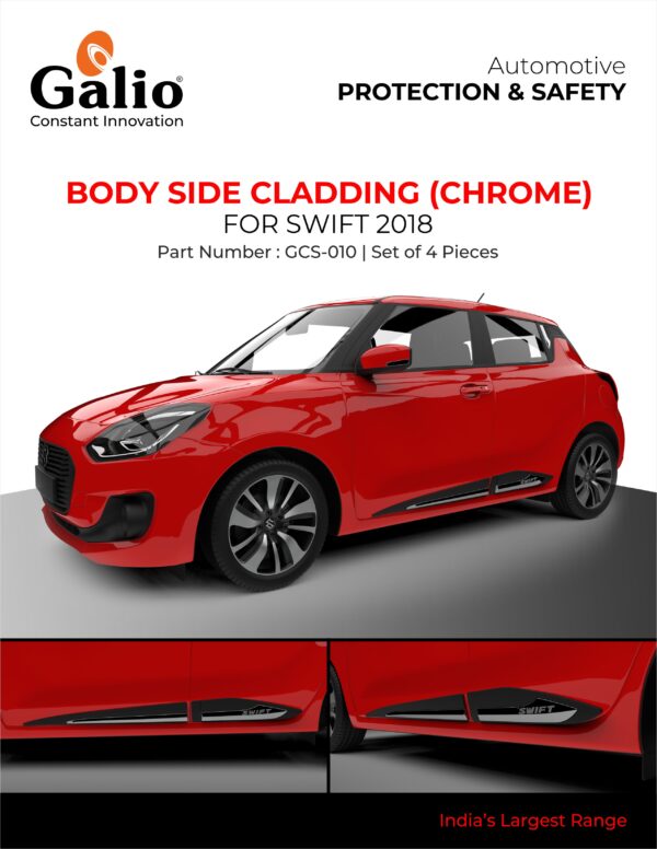 MARUTI SUZUKI SWIFT 2018 ONWARDS BODY SIDE CLADDING – CHROME – SET OF 4 PC