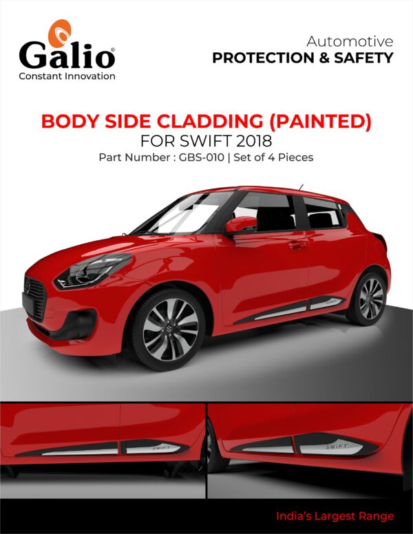 MARUTI SUZUKI SWIFT 2018 ONWARDS BODY SIDE CLADDING – PAINTED – SET OF 4 PCS
