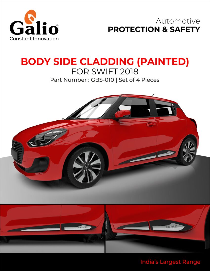 MARUTI SUZUKI SWIFT 2018 ONWARDS BODY SIDE CLADDING – PAINTED – SET OF 4 PCS