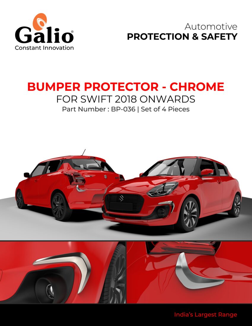 MARUTI SUZUKI SWIFT 2018 ONWARDS BUMPER PROTECTOR – CHROME – SET OF 4 PCS