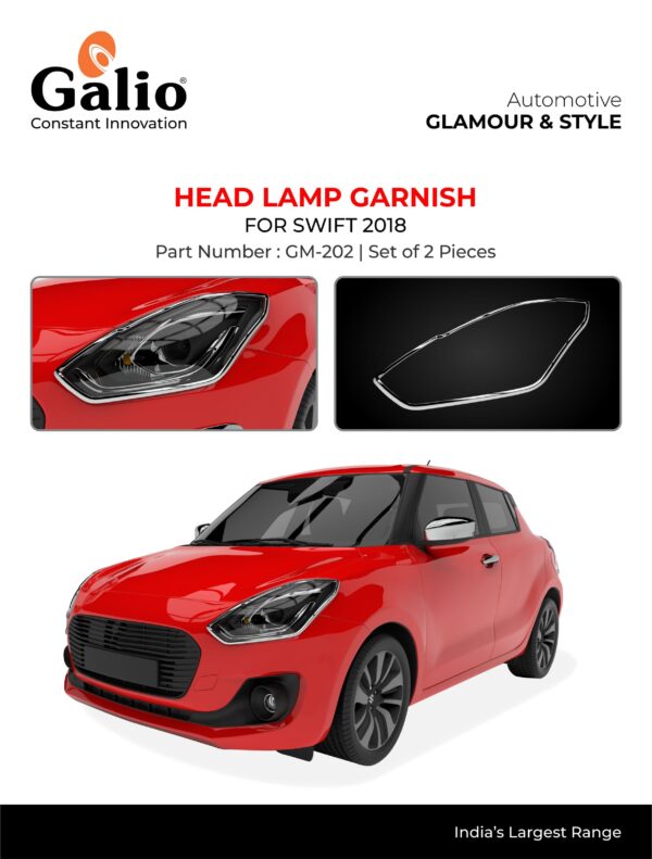 MARUTI SUZUKI SWIFT 2018 ONWARDS HEAD LAMP GARNISH – CHROME – SET OF 2 PCS