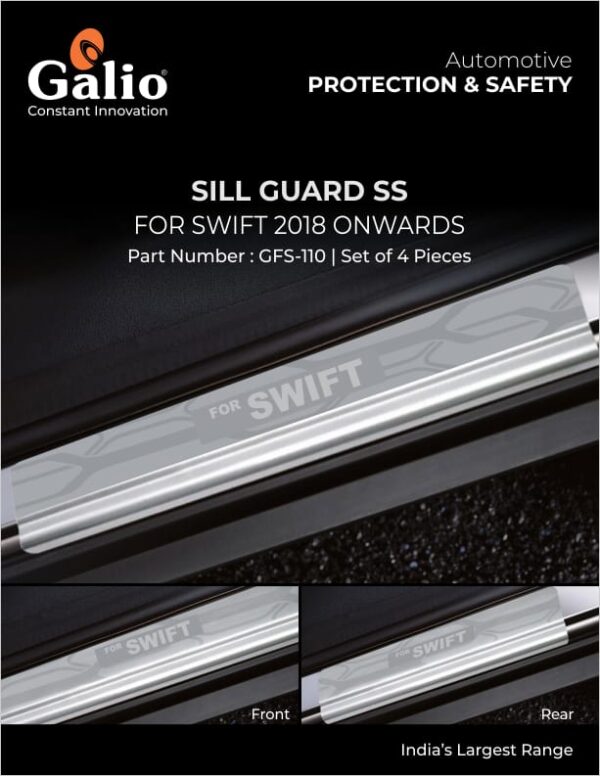 MARUTI SUZUKI SWIFT 2018 ONWARDS STAINLESS STEEL SILL GUARD – SET OF 4 PCS