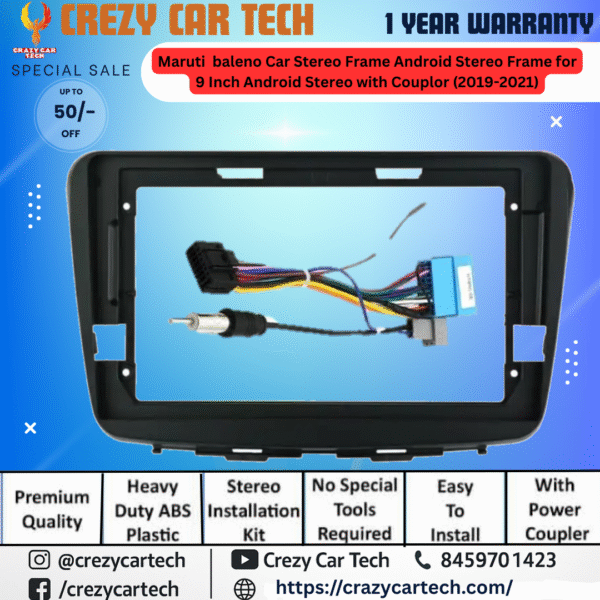 9 Inch Android Stereo Frame with Coupler for Maruti Baleno (2019–2021)