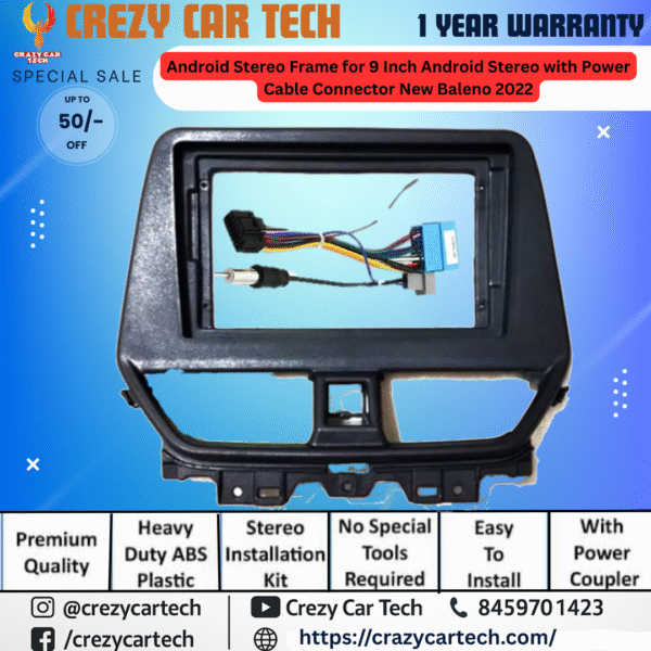 9 Inch Android Stereo Frame with Power Cable Connector for New Maruti Baleno 2022