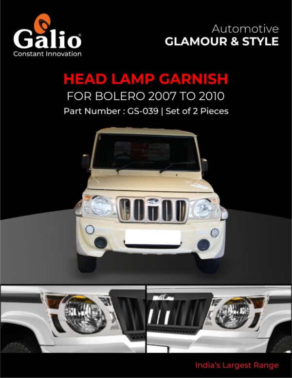 MAHINDRA BOLERO 2007 TO 2010 CHROME HEAD LAMP GARNISH – SET OF 2 PCS – CRAZY CAR TECH
