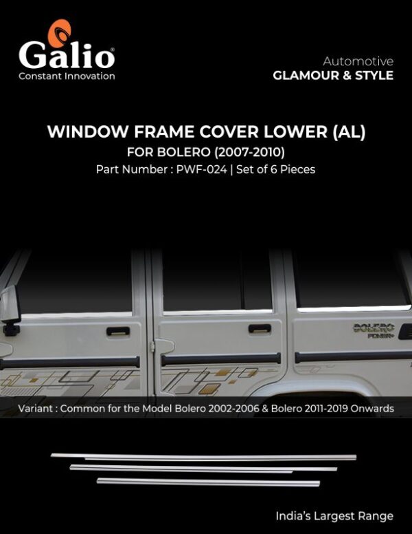 MAHINDRA BOLERO 2007 TO 2010 WINDOW FRAME COVER LOWER (ALUMINIUM) – PWF-024 – SET OF 6 PCS – CRAZY CAR TECH