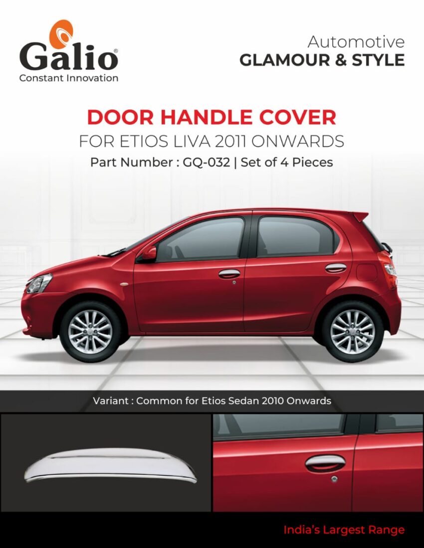 TOYOTA ETIOS LIVA DOOR HANDLE COVER – CHROME FINISH – SET OF 4 PCS – CRAZY CAR TECH