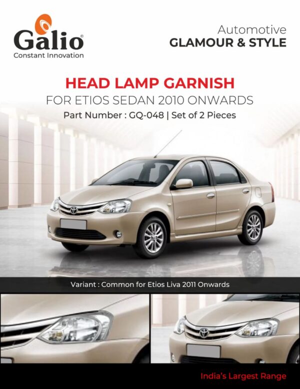TOYOTA ETIOS SEDAN 2010 ONWARDS HEAD LAMP GARNISH – CHROME FINISH – SET OF 2 PCS