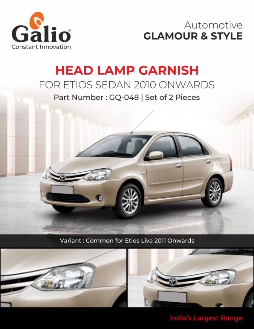 TOYOTA ETIOS SEDAN 2010 ONWARDS HEAD LAMP GARNISH – CHROME FINISH – SET OF 2 PCS