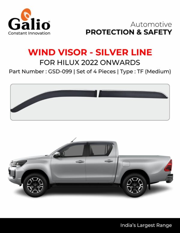 TOYOTA HILUX 2022 ONWARDS WIND VISOR – SILVER LINE – SET OF 4 PCS